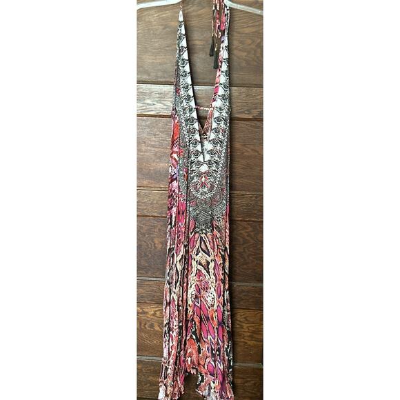 Asa Kaftans Pink Snake Print Kimono Robe Halter Dress w/ Scarf One Size Set - Picture 4 of 16